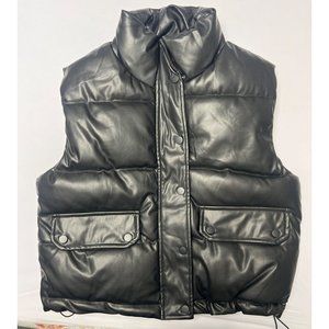 C&C California Puffer Vest Black Faux Leather Vest Size S